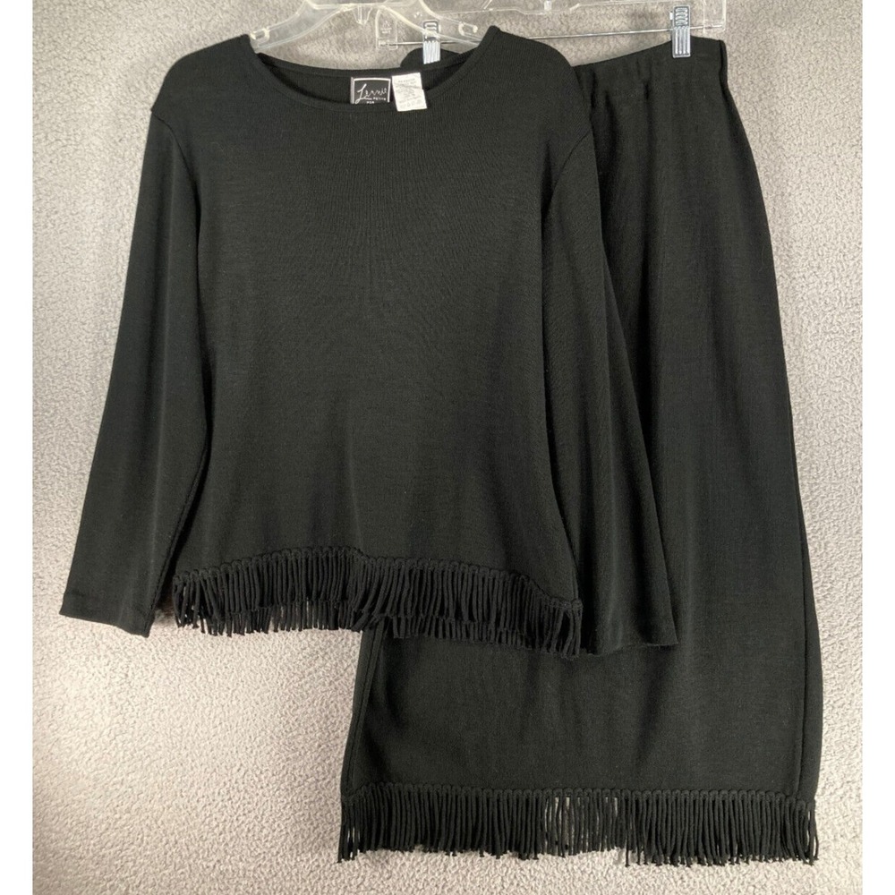 Lennie for Nina Leonard Sweater Top Skirt Women's P Medium Black Fringe Modest